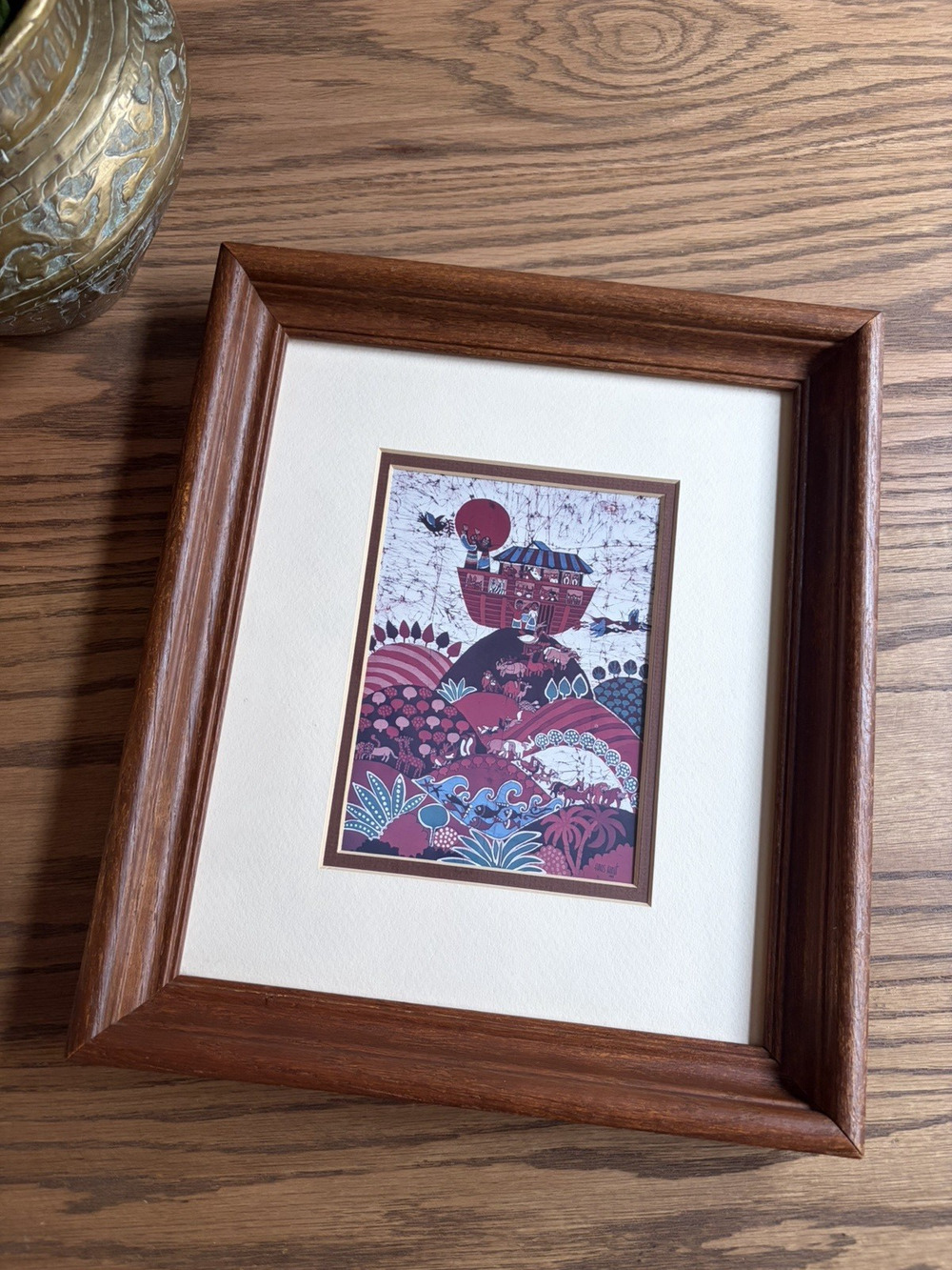 Vintage Amos Amit Noah's Ark Print Wood Framed Art Print 14x12"